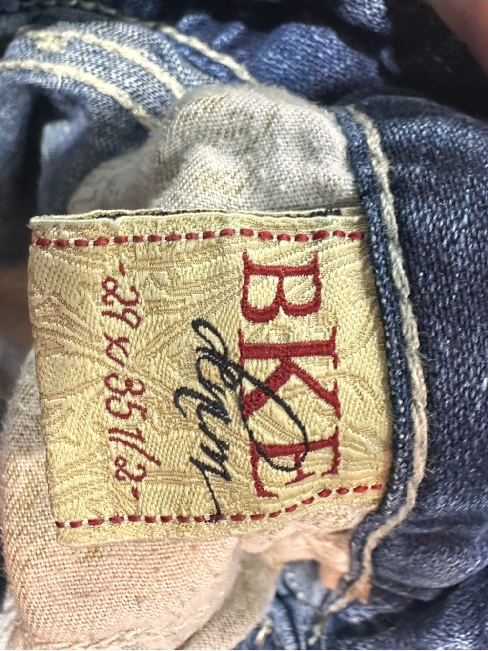 BKE Denim Label in Cream with Red Logo